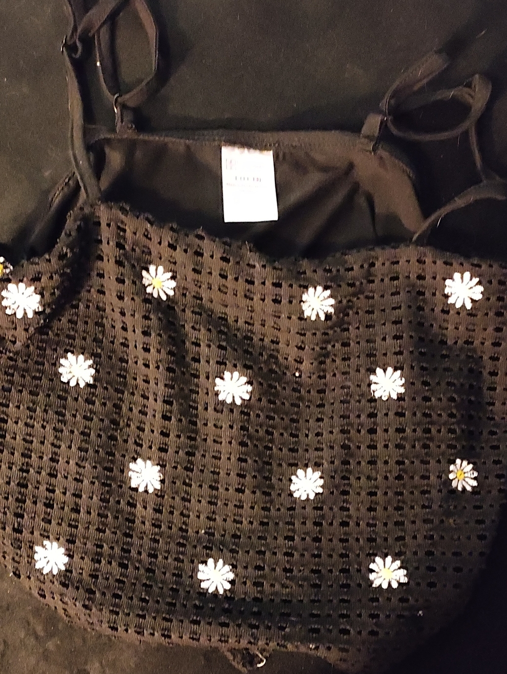 No Boundaries Black Crochet Daisy Camisole with White Floral Accents